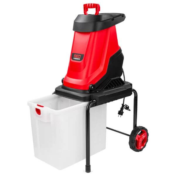 Rozdrabniacz do gałęzi - jaki wybrać? Nożowy o mocy 3000 W Rozdrabniacz RED TECHNIC z pojemnikiem 50 l i mechanizmem nożowym