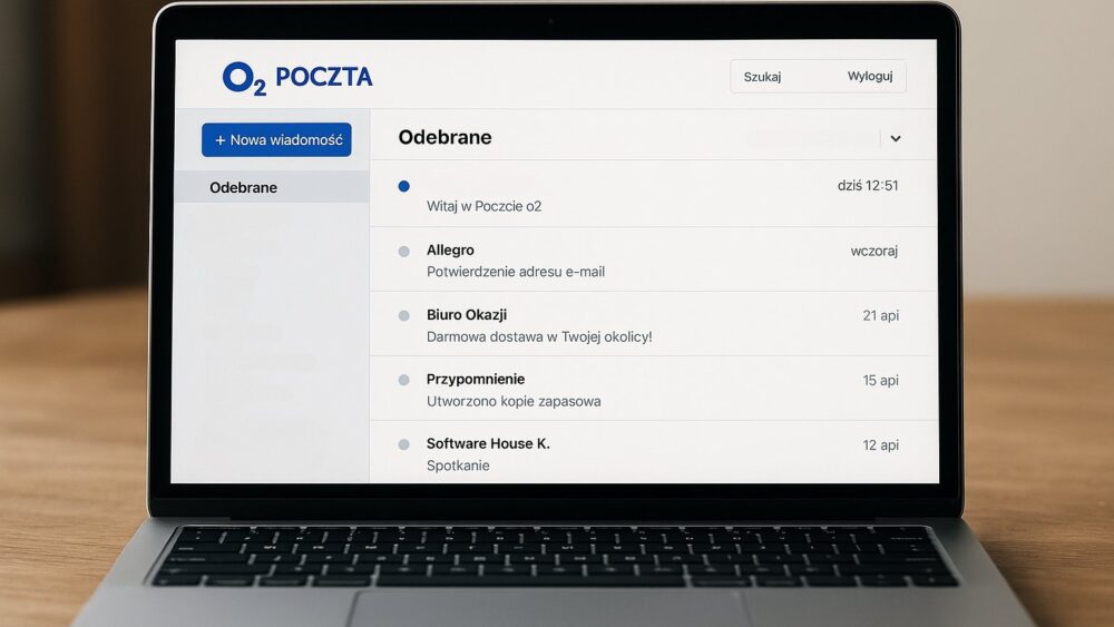 poczta o2 na ekranie laptopa w domu poczta o2 otwarta na komputerze