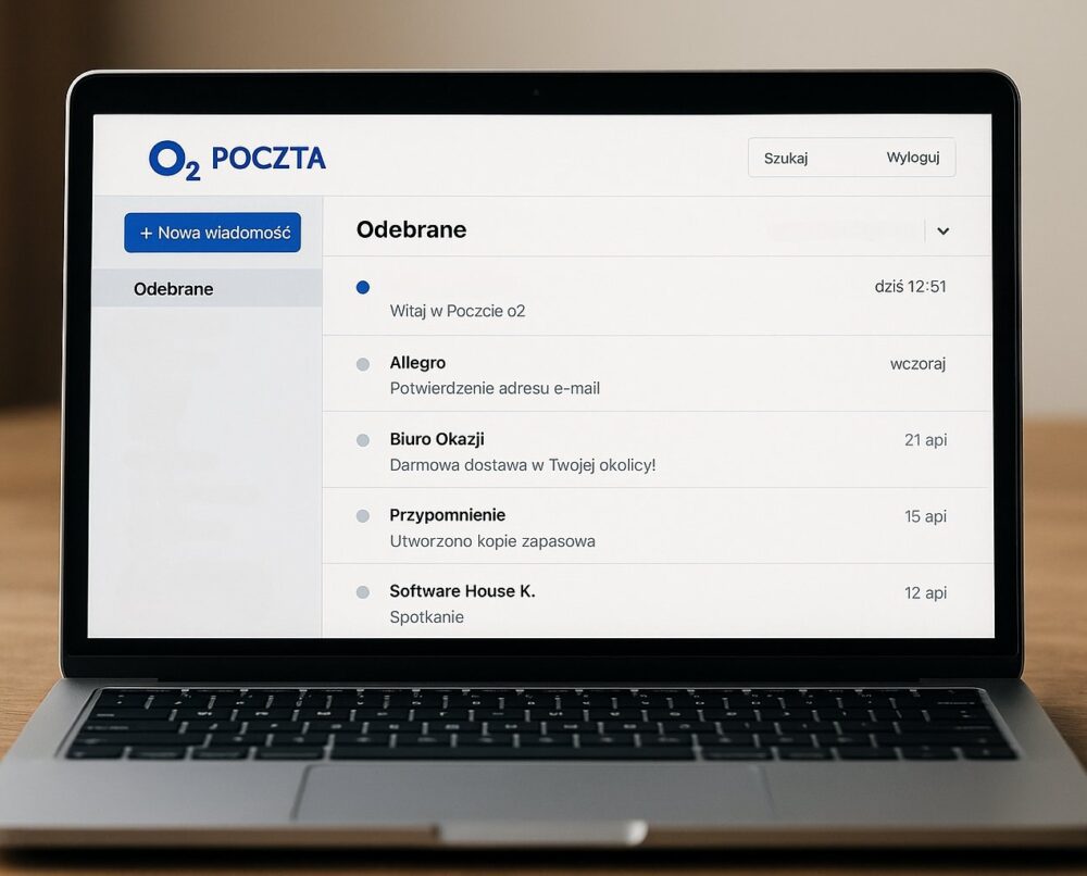 poczta o2 otwarta na komputerze