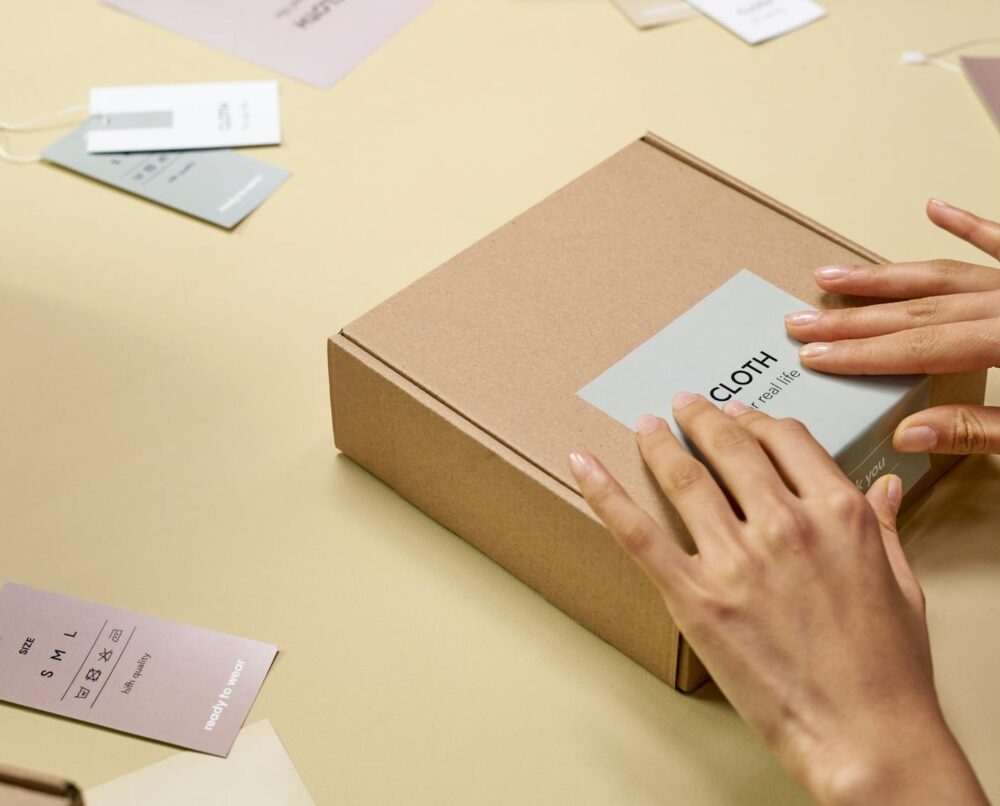 naklejanie etykiet na pudełka