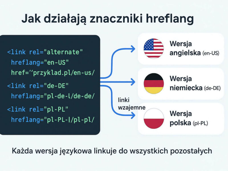 schemat działania znaczników hreflang dla różnych wersji językowych strony