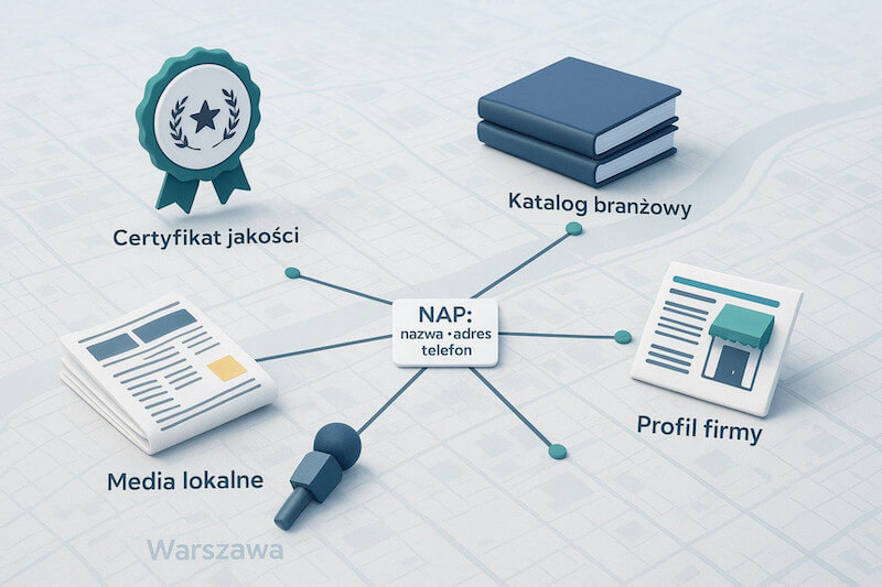 jak budować widoczność firmy dzięki lokalnemu SEO schemat budowania lokalnego autorytetu marki poprzez NAP, katalogi branżowe i media lokalne