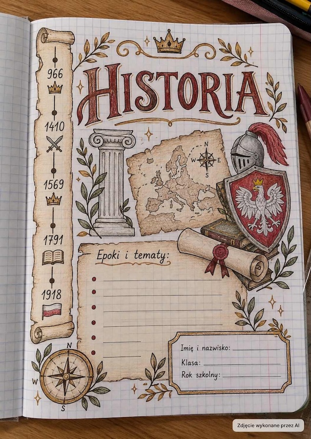 pierwsza strona zeszytu do nauki historii pierwsza strona zeszytu do notatek z historii