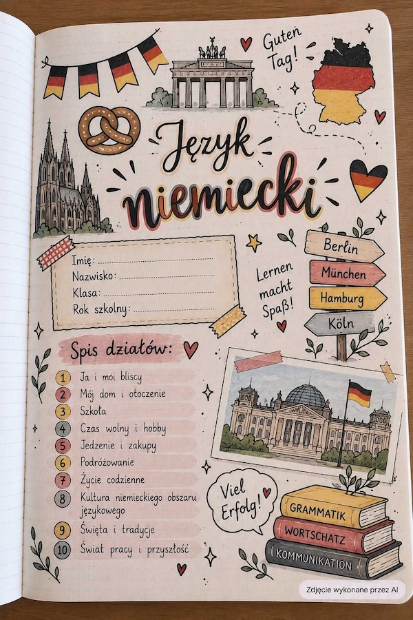 pierwsza strona zeszytu do nauki niemieckiego pierwsza strona zeszytu do języka niemieckiego