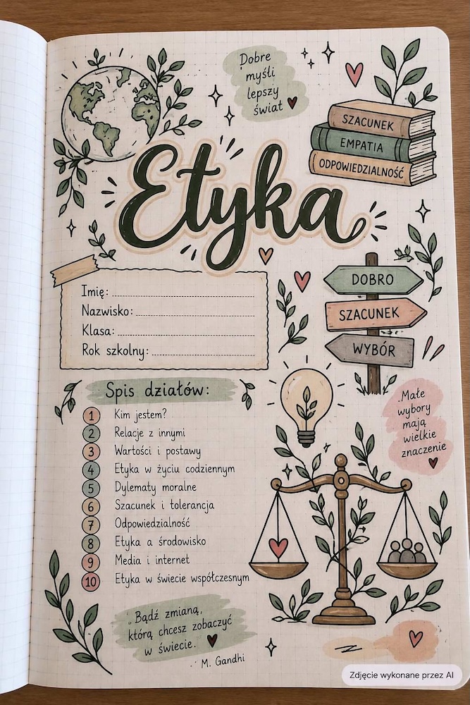 zeszyt do etyki - pomysł na pierwszą stronę pierwsza strona zeszytu do etyki