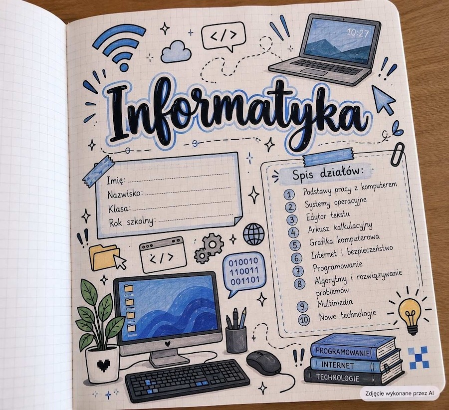 zeszyt do informatyki - strona pierwsza pierwsza strona zeszytu do informatyki